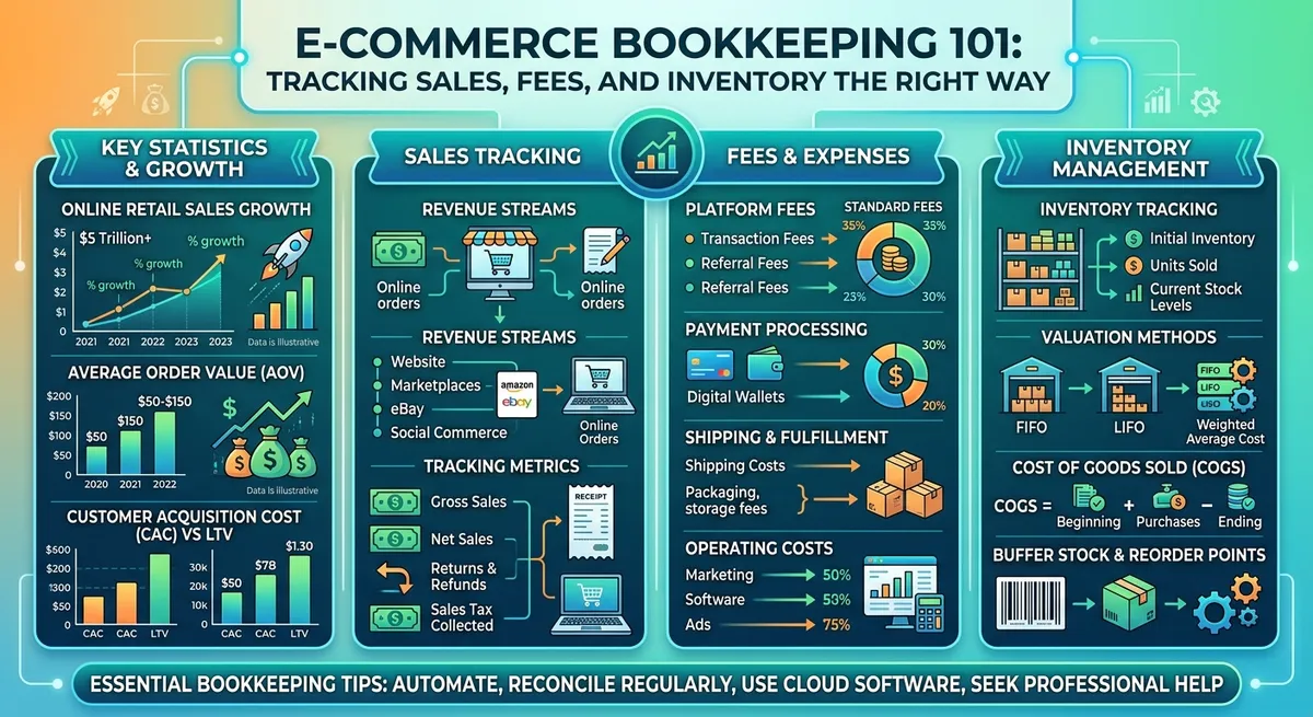Infographic: E-Commerce Bookkeeping 101: Tracking Sales, Fees, and Inventory the Right Way