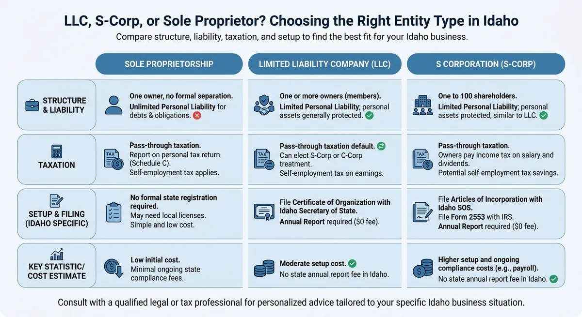 Infographic: LLC, S-Corp, or Sole Proprietor? Choosing the Right Entity Type in Idaho