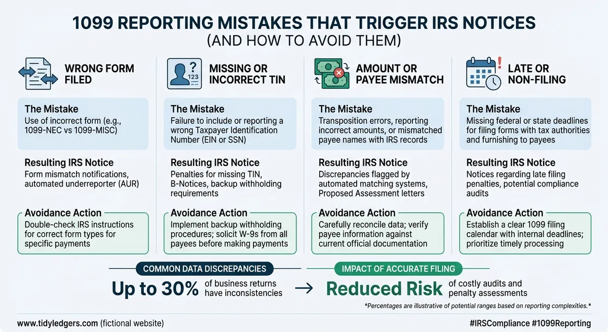 Infographic: 1099 Reporting Mistakes That Trigger IRS Notices (And How to Avoid Them)