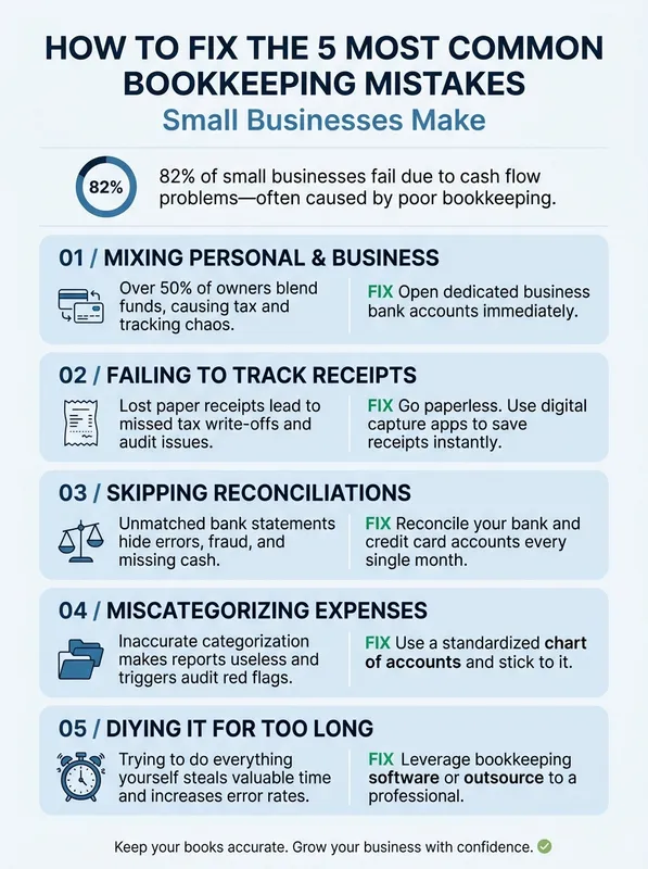 Infographic: How to Fix the 5 Most Common Bookkeeping Mistakes Small Businesses Make